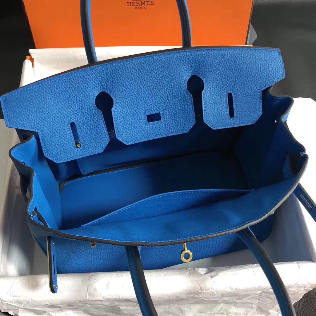 Hermes Birkin 30CM Togo Leather Handbag Peacock Blue